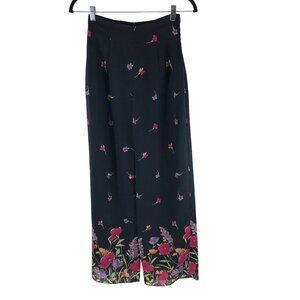 Taiga Womens 4 Palazzo Pants Black Floral Wide Leg Border Print USA Vintage Y2K